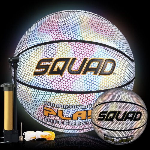 SQUAD NightPlay Reflective Basketball Size 7 - Cool Holographic Glow Basketball for Night Game, Ideal Gift for Boys Girls 10-14 Year Old, Cool Teen Toys