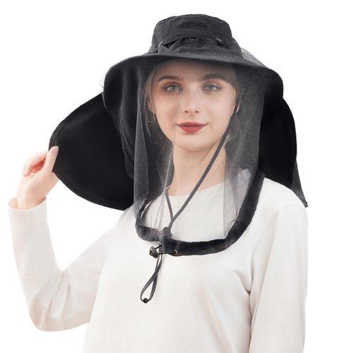 Palmyth Head Net Hat, Sun Hat Safari Hat (Black)