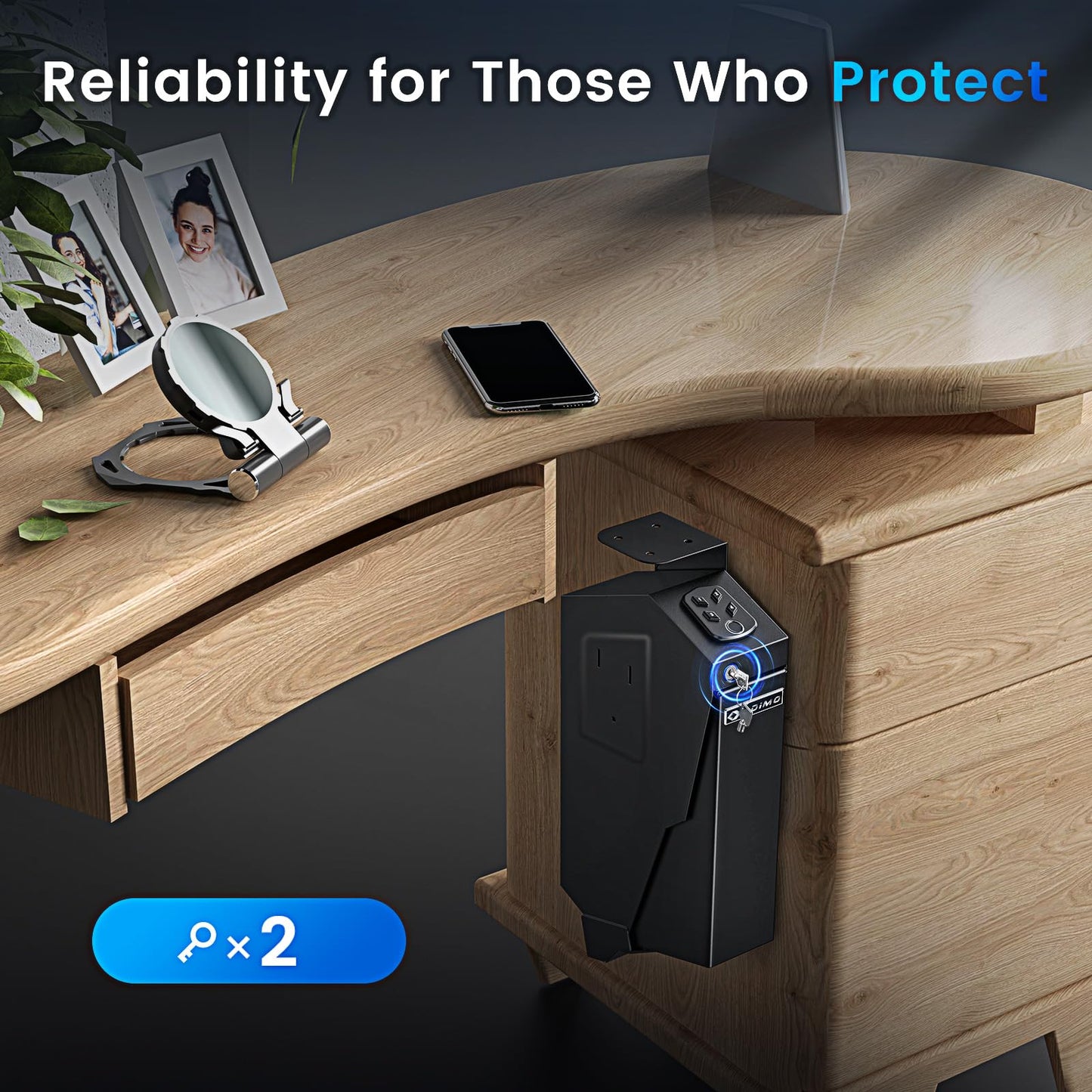 ADIMO Gun Safe for Handgun, Biometric Pistol Safe Fingerprint Quick Access Drop Down Single Mount Gun Safe with Keypad Lock and Key Lock, for Nightstand Wall Mount Bedside Desk Vehicle Bed