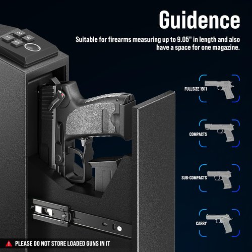 CLUTTO Biometric Slider Gun Safe for Handgun, Fingerprint Gun Safe Supports Quickly Access with 3 Ways, Fingerprint, PIN Code and Keypad (Black)