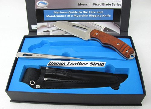 Knives W100P Generation 2 Pro Wood Offshore Rigging System Fixed Blade and Marlinspike Fits in Leather Sheath and With BONUS Leather Lanyard Strap