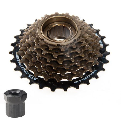 BALINGE ATA Speed Bike Freewheel with Installation Tools, 7 Speed 14-28T Screw On Multiple Freewheel Threaded Type Freehub Cycling Replacement Part，BlackBrown