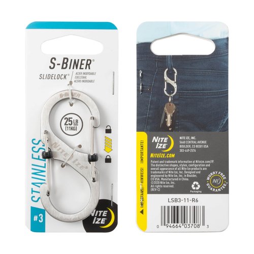 Nite Ize S-Biner SlideLock Stainless Steel - Secure Key Holder Carabiner with SlideLocks - Key & Keychain Organizer - Lockable Carabiner for Daily Use - Size 3, Stainless (4 Pack)