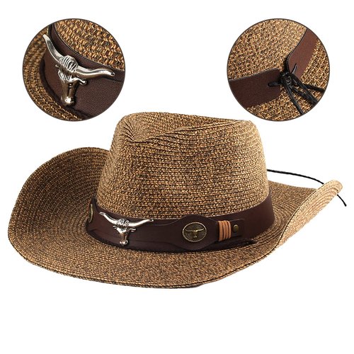 Wide Shapable Brim Straw Cowboy Hat Men Women UV Sun Protection Cowgirl Sun Hats UPF 50+ Holiday Travel Panama Fedora Hat Beach Caps Straw Hat Outdoor Headwear Coffee