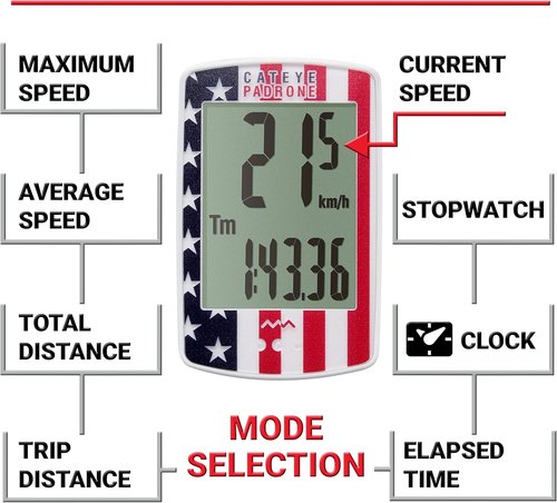 CatEye Padrone Wireless Bike Computer - Oversized Display Speedometer & Odometer with FlexTight™ Mount