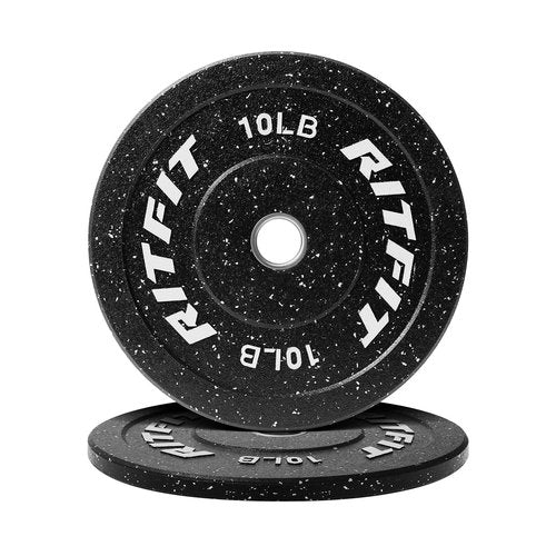 RitFit Bumper Plates, Colored Fleck-Rubber Weight Plates with Steel Insert, 2-inch Olympic Weight Plates for Weight Lifting and Strength Training,10LB Pair