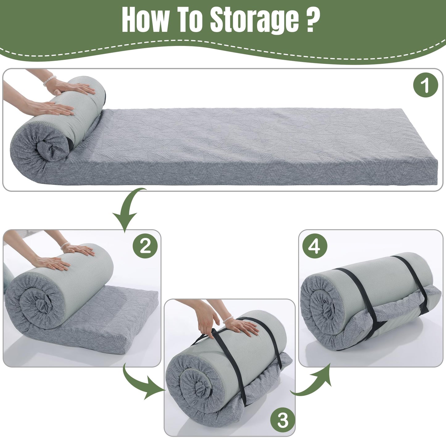 HOMBYS Memory Foam Camping Mattress for Outdoor Sleeping, Roll Up Porable Camping Mattress Pad Mat with Knitted Cover for Travel Truck Bed Tent (Light Grey, Single-75"x30"x3")