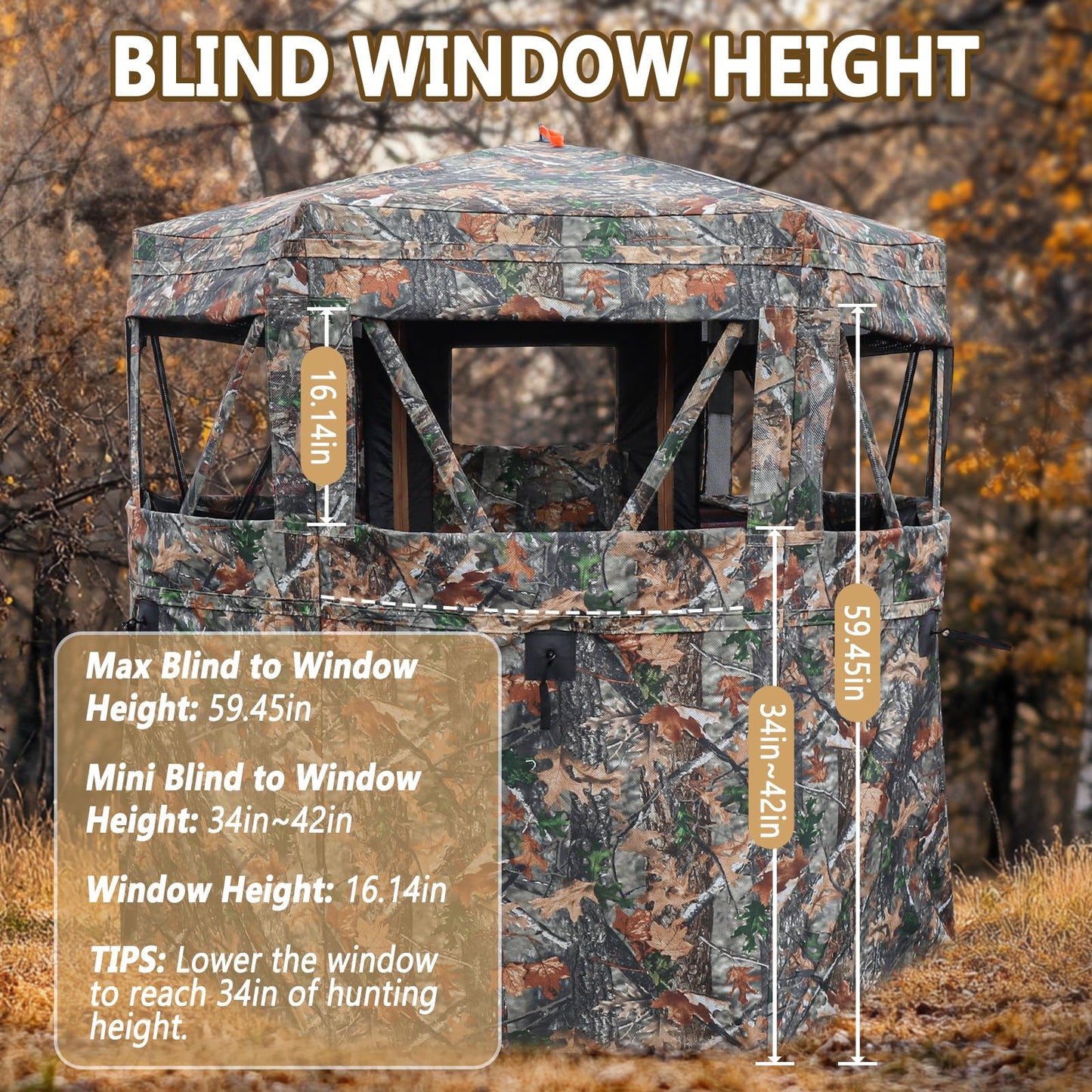 Kalkal Hunting Blind with Full Open Door, 2-3 Person 300° See Through Hunting Blind with Portable Bag, Stable 6-Sided Pop Up Ground Blind for Deer Turkey Bear Hunting