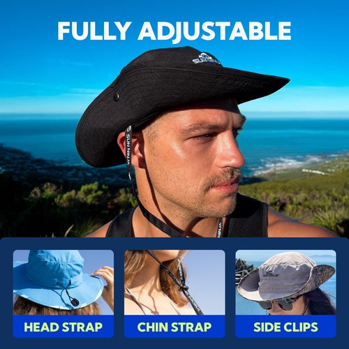 SUN NINJA Bucket Hat for Men & Women, Cooling with Adjustable Strap, Wide Brim, UPF UV 50+ Protection, Foldable Boonie Hat for Fishing, Hiking, Beach, Safari, Kayaking, SUPing - Triangle