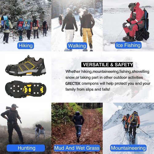 GT10 Light Ice Snow Grips Cleat Crampons Over Shoe/Boot Traction Cleat Slip-on Stretch Footwear (Medium)