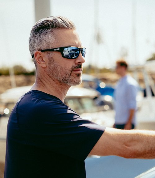 Revo Vertex Polarized Sunglasses | Lightweight Wraparound Profile | Sporty Rectangle Frame | Crystal Frame/Blue Water Lens