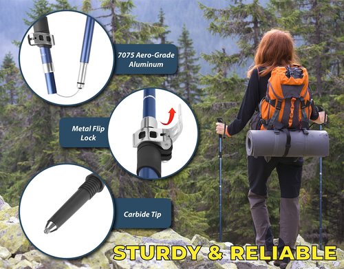 TREKOLOGY TREKZ SE 2pc Collapsible Hiking Stick - Lightweight, Foldable Retractable Trekking Poles for Men, Women & Seniors with Adjustable Height - Nordic Walking Stick for Backpacking,Camping