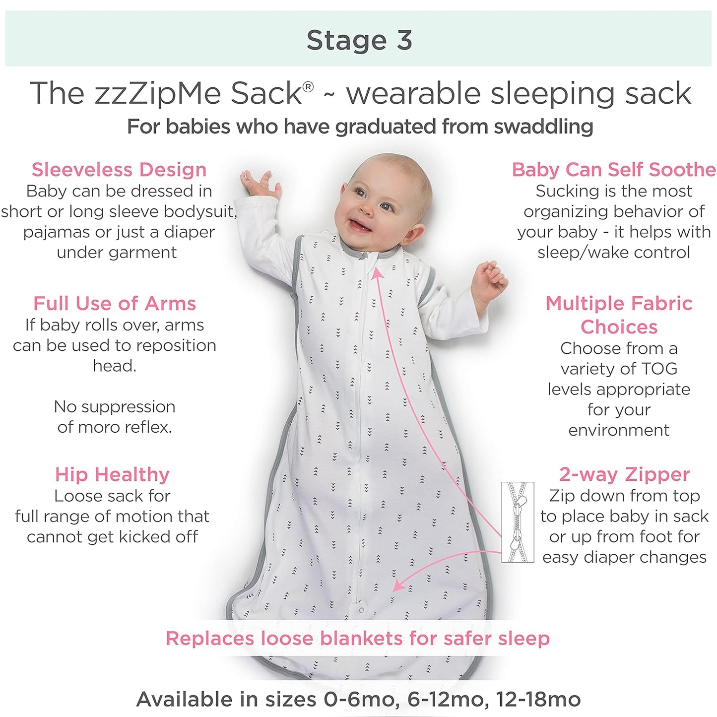 SwaddleDesigns Baby Velvet Sleeping Sack, Pastel Pink with Pink Trim, 12-18 Months, Wearable Blanket with 2-Way Zipper