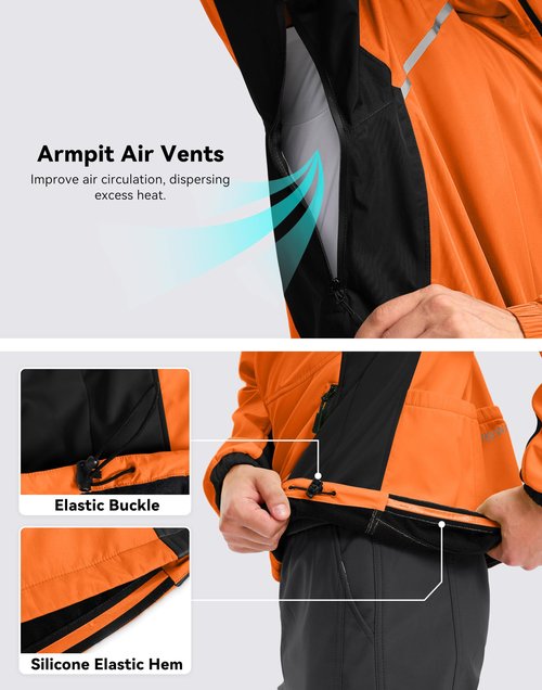 Men's Winter Cycling Jackets Thermal Warm Water Resistant Bike Running Windproof Fleece Cold Weather Mountain Biking Bicycle Riding Gear(Orange/Black,XL)