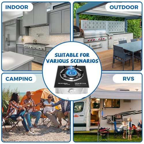 Single Burner Propane Stove 15000 BTU, Portable Gas Propane Stove 1 Burner, Camping Stove Propane with LPG Adapter Hose for Indoor and Outdoor Kitchen Cooking
