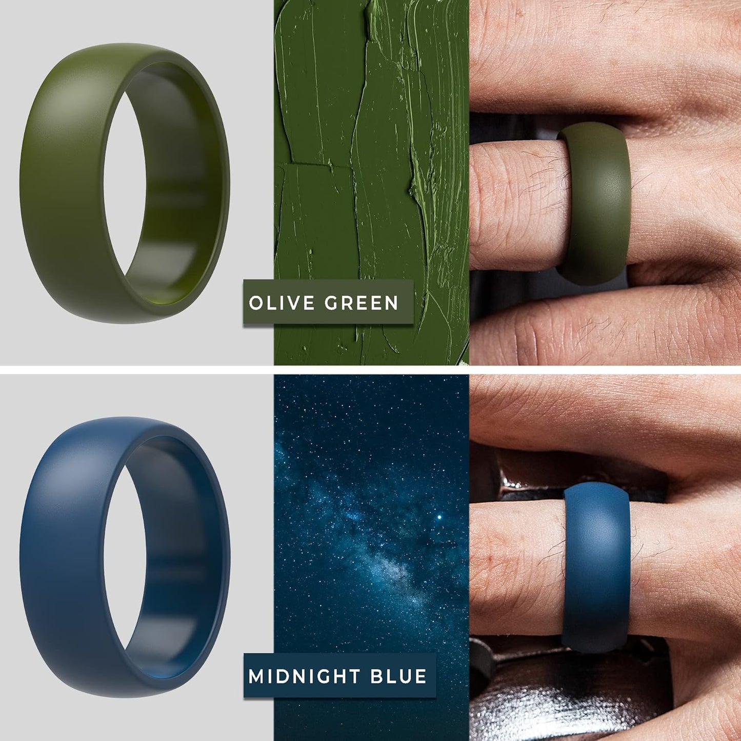 ThunderFit Mens Silicone Rings Wedding Bands, Classic & Striped Style 8.7 mm Wide 2.5mm Thick - 4 Pack