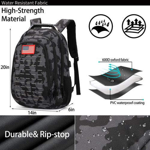 Yuanhees Camo Backpack for boys, Teen Boys Backpacks for School,Camo Bookbag for kid,Small Tactica Backpack for outdoor,with USB Charging Port,40L