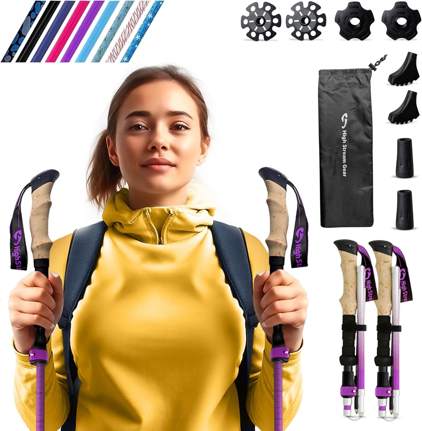 Walking Sticks for Men & Women - 14.5" Foldable Hiking Poles for Backpacking, Exercising and Traveling, Set of 2 Aluminum Nordic Collapsible Trekking Poles