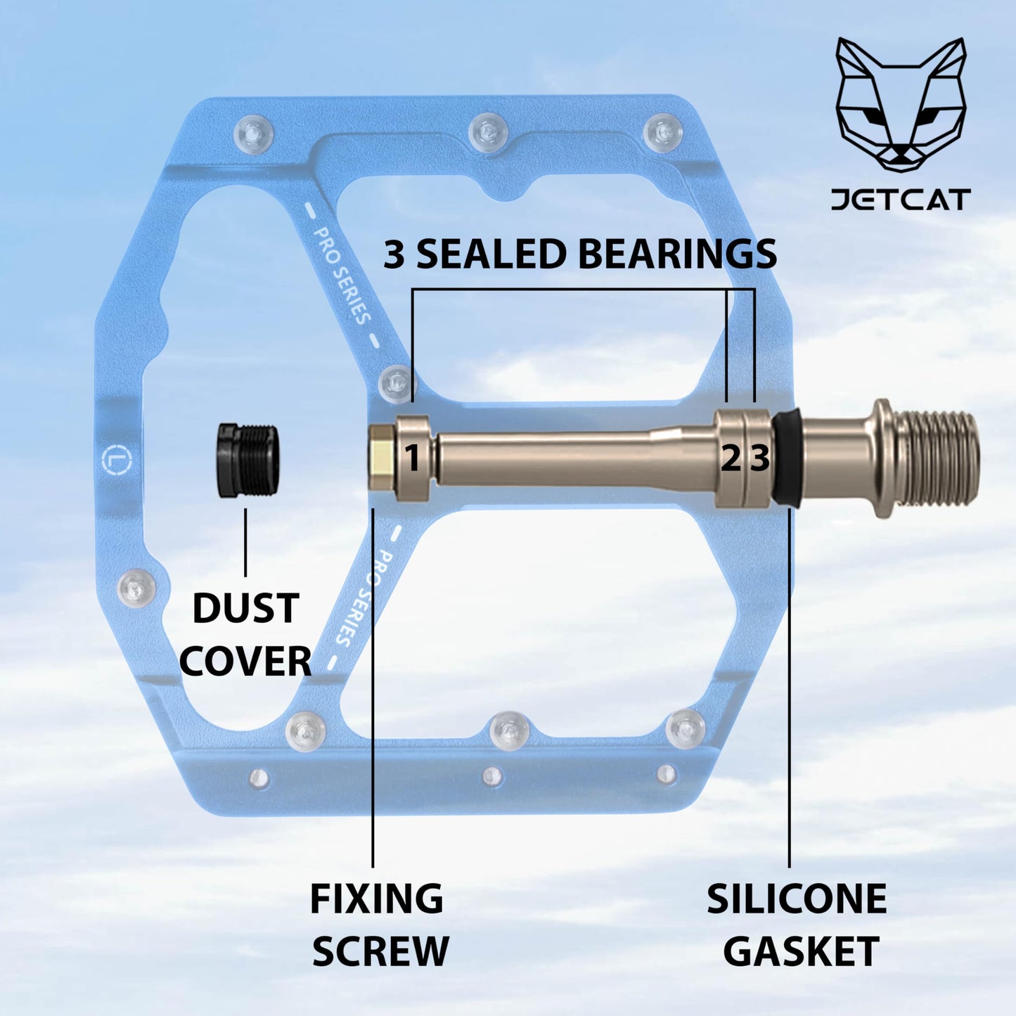 JETCAT Mountain Bike Pedals Flat - MTB Pedals Flat, Bicycle Pedals, Road Bike Pedals, BMX Pedals, for BMX MTN Road Gravel EBike, Specialized Parts, Adults, Aluminum Metal Stamp 9/16" Blue