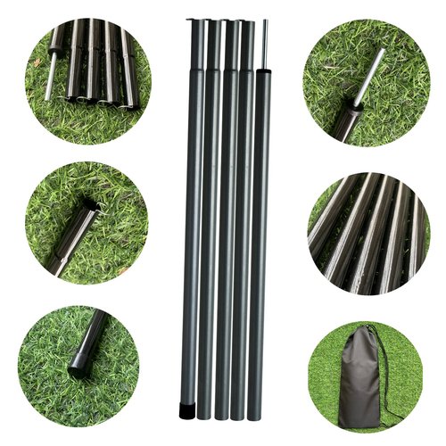 Tent Poles Adjustable Tarp Poles Steel Rods for Tarp Canopy Camping Replacement Set of 4 +Pegs & Reflective Ropes (Black/4)