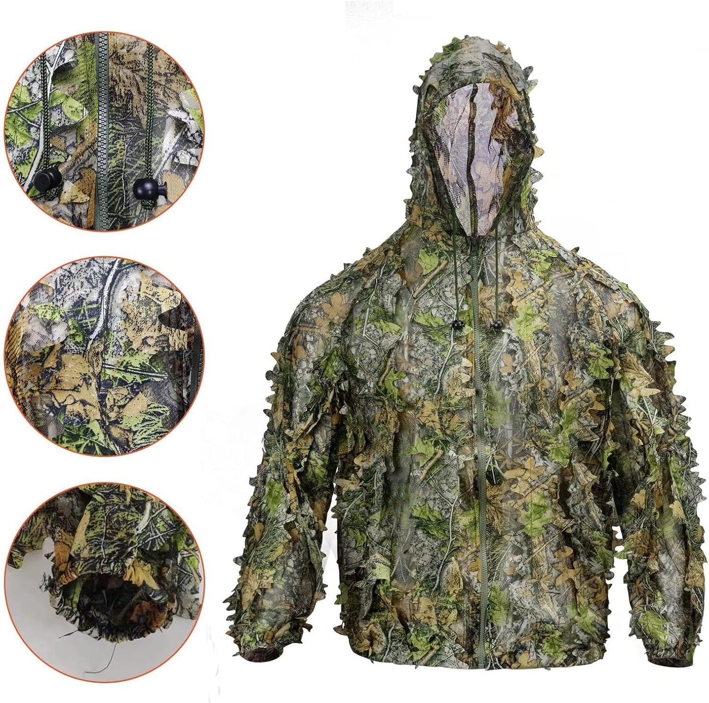 HYOUT Hooded Ghillie Suit Camo Suit Woodland Forest Military 3D Green Leafy Clothing Costume for Jungle Halloween Party