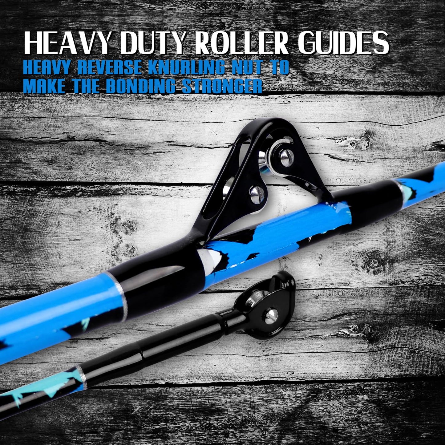 Fiblink Saltwater Fishing Rod 2Piece Offshore Trolling Rod Big Game Deep Sea Rod Conventional Boat Blue Camouflage Fishing Pole(5'6"30-50lbs)