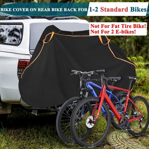 Cholila Cover Bike Cover for Transport on Rack 2 Bikes - Upgrade 600D Waterproof Bike Rack Cover with 2 Elastic Cords, Bike Cover on Rear Bike Rack for 1-2 Standard Bikes, Tear Resistant Bicycle Cover