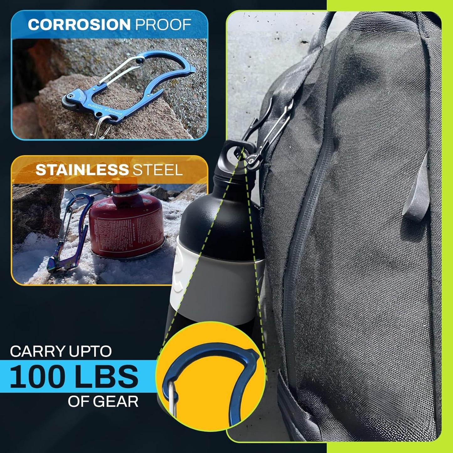 Firebiner 6-in-1 Fire-Starting Carabiner EDC Emergency Multitool -Keychain,Utility Blade,Bottle Opener,& More