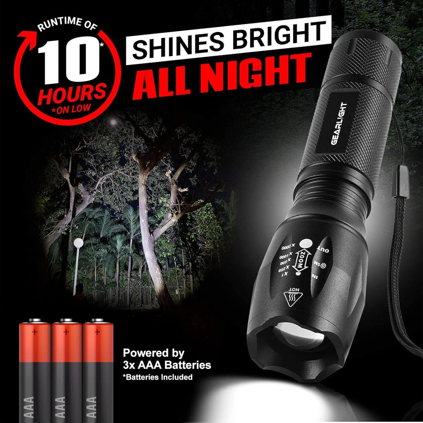 GearLight LED Flashlights - Mini Camping Flashlights with High Lumens, 5 Modes, Zoomable Beam - Bright and Versatile Flash Light for Outdoor and Home Use - S1000-2 Pack, (Batteries Not Included)