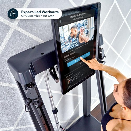 Echelon Strength Home Smart Gym – WiFi-Enabled 24 Inch HD Touchscreen, 110 lbs Digital Resistance Per Arm, Folding Mirror Design, 4 Accessories, Smart Bar, Full Body Workout Machine for Home Gym