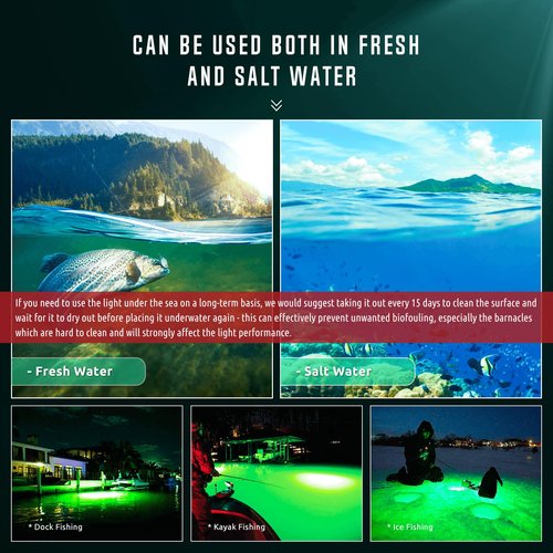 Tendelux Underwater Fishing Light with Controller (Dimmer & Timer), 110V & 12V Super Bright Green LED Submersible Light Attractants for Docks, Boats or Kayaks, IP68 Rated for Fresh & Salt Water