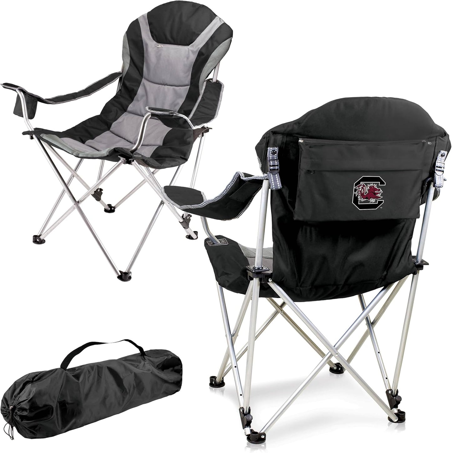 PICNIC TIME NCAA Arkansas Razorbacks Reclining Camp Chair - Beach Chair for Adults - Sports Chair with Carry Bag