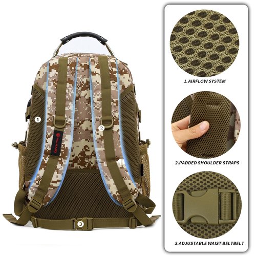 outdoor plus Camo Backpack for Boys,Waterproof Army Bookbag with USB Charging Port, Camoflauge Teen Boys Backpack for School