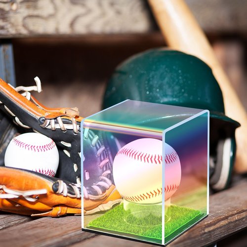 YHNTGB Baseball Display Case Acrylic Cube Box UV Protected Holders Clear Laser Memorabilia Show with Grass Pad for Autograph Ball Storage