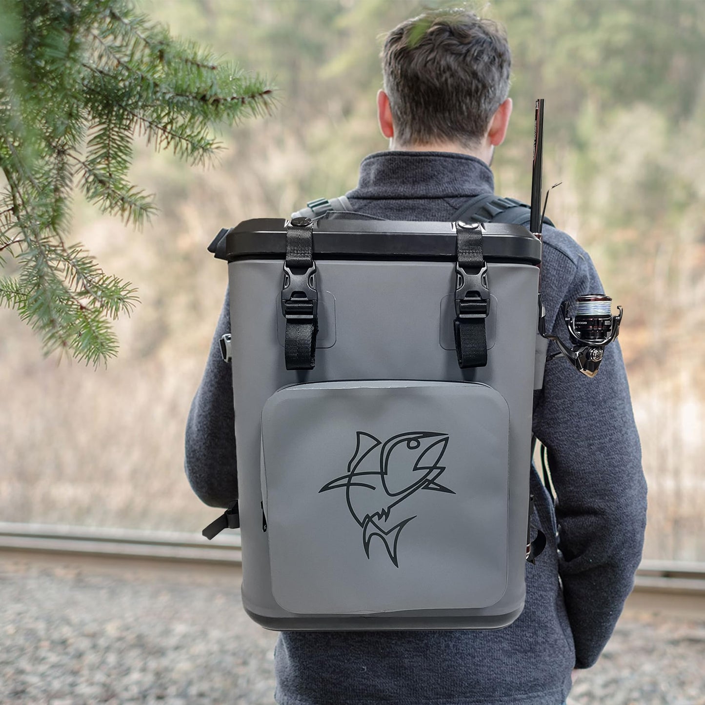 Fish Kill Bags Backpack Coolers Insulated Leak Proof, Fishing Backpack with Cooler Lightweight, Magnetic Closure Waterproof Durable for Camping & Hiking - Gray