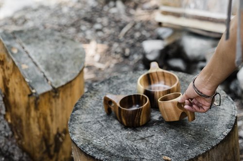 Barebones Kuksa Wooden Drinking Cup - Unique Acacia Mug with Nordic Style, Ergonomic Handle, Food-Safe Coating and Leather Cord - Versatile, Sustainable for Camping or Home (4 oz)