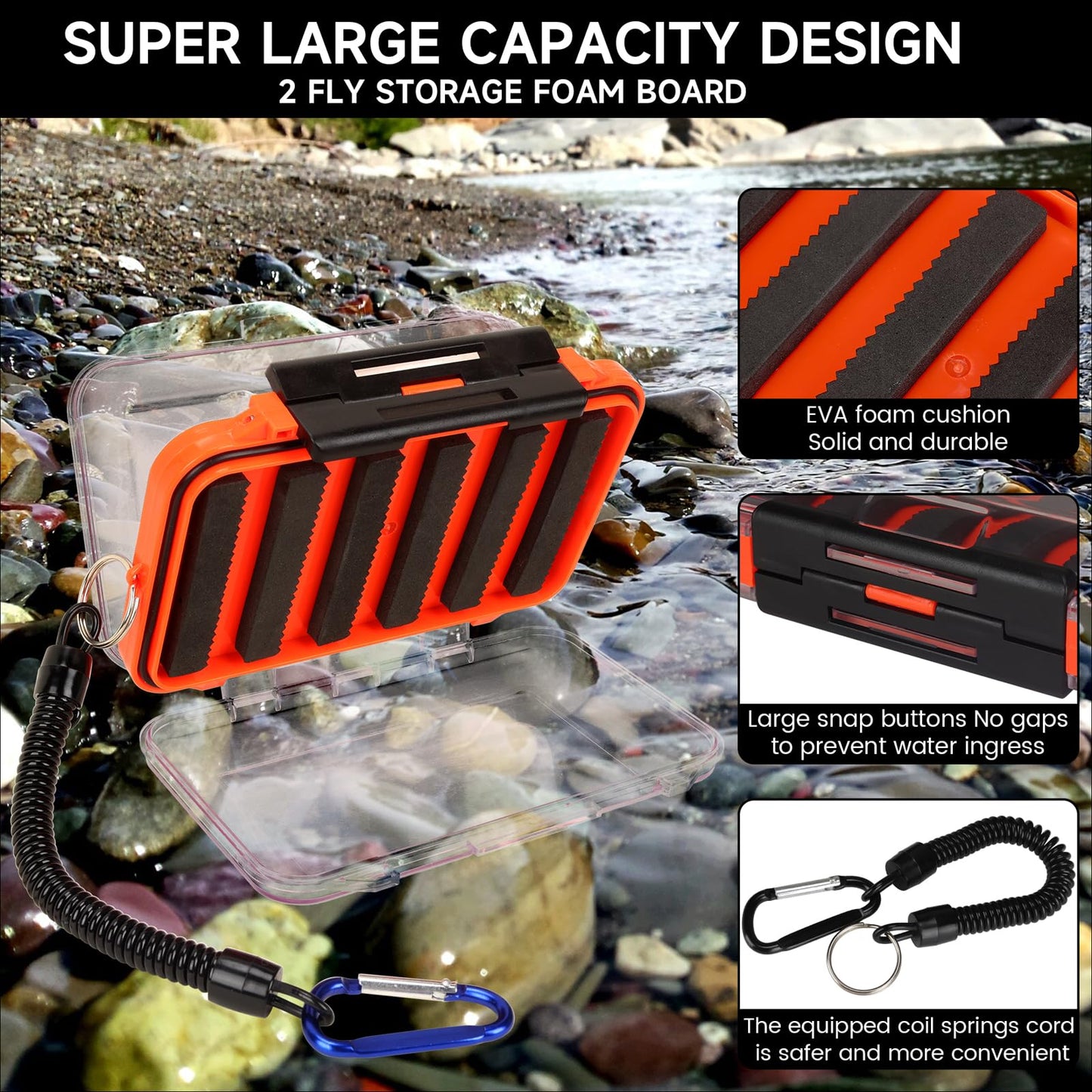 Fly Fishing Box Fly Boxes For Fly Fishing Trout Two-Sided Waterproof Lightweight Easy Grip Transparent Lid Fly Fshing Lures Box Foam Ice Jig Fly Box And Coil Springs Cord.