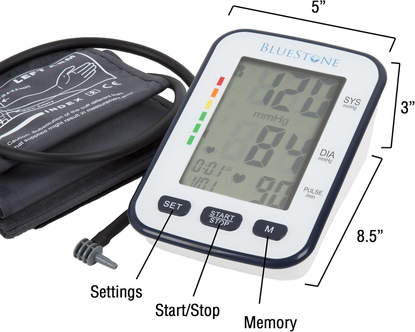 Blood Pressure Cuff - Electronic Digital Upper Arm Heart Monitor with LCD Screen - Personal Health Tracking Device for Hypertension by Bluestone
