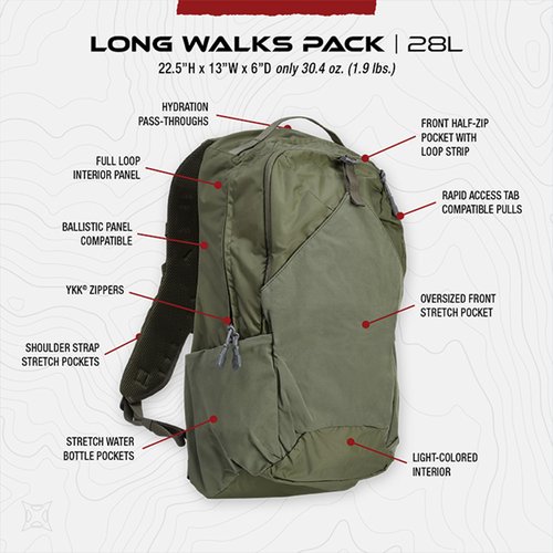Vertx Long Walks Pack 28L Tactical Backpack Concealed Carry EDC Gear Bag for CCW, Travel, Work, Hiking, Outdoors, It's Black