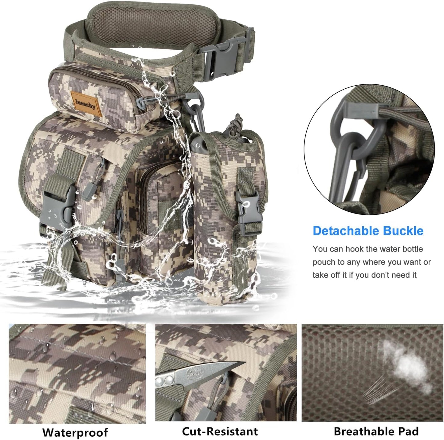 Jueachy Drop Leg Bag for Men Tactical Metal Detecting Thigh Pack with Water Bottle Pouch