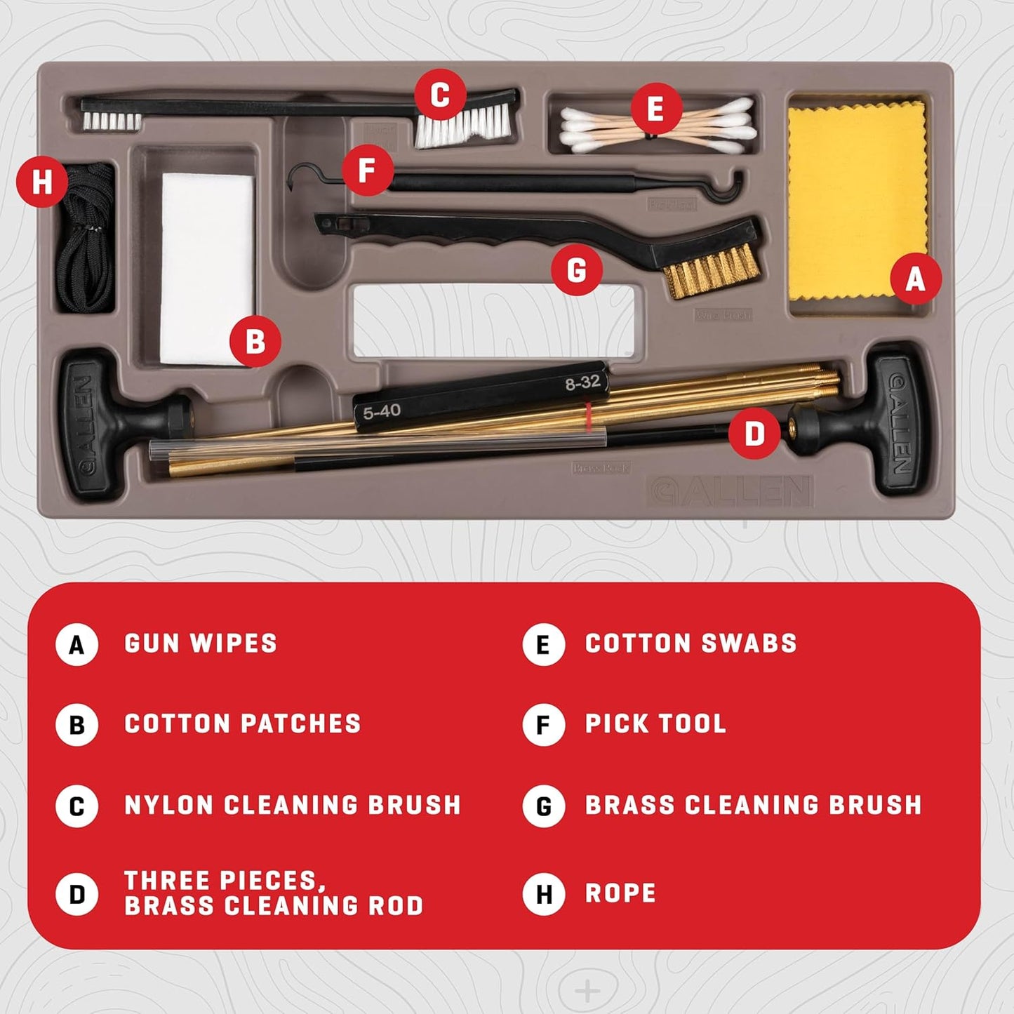 Allen Company Universal Gun Cleaning Kit & Tool Box - Rifle, Shotgun & Handgun Gun Cleaner Kit - 66-Piece - Gun Accessories for Men and Women - Cleaning Kit Gun Case - Black/Gray