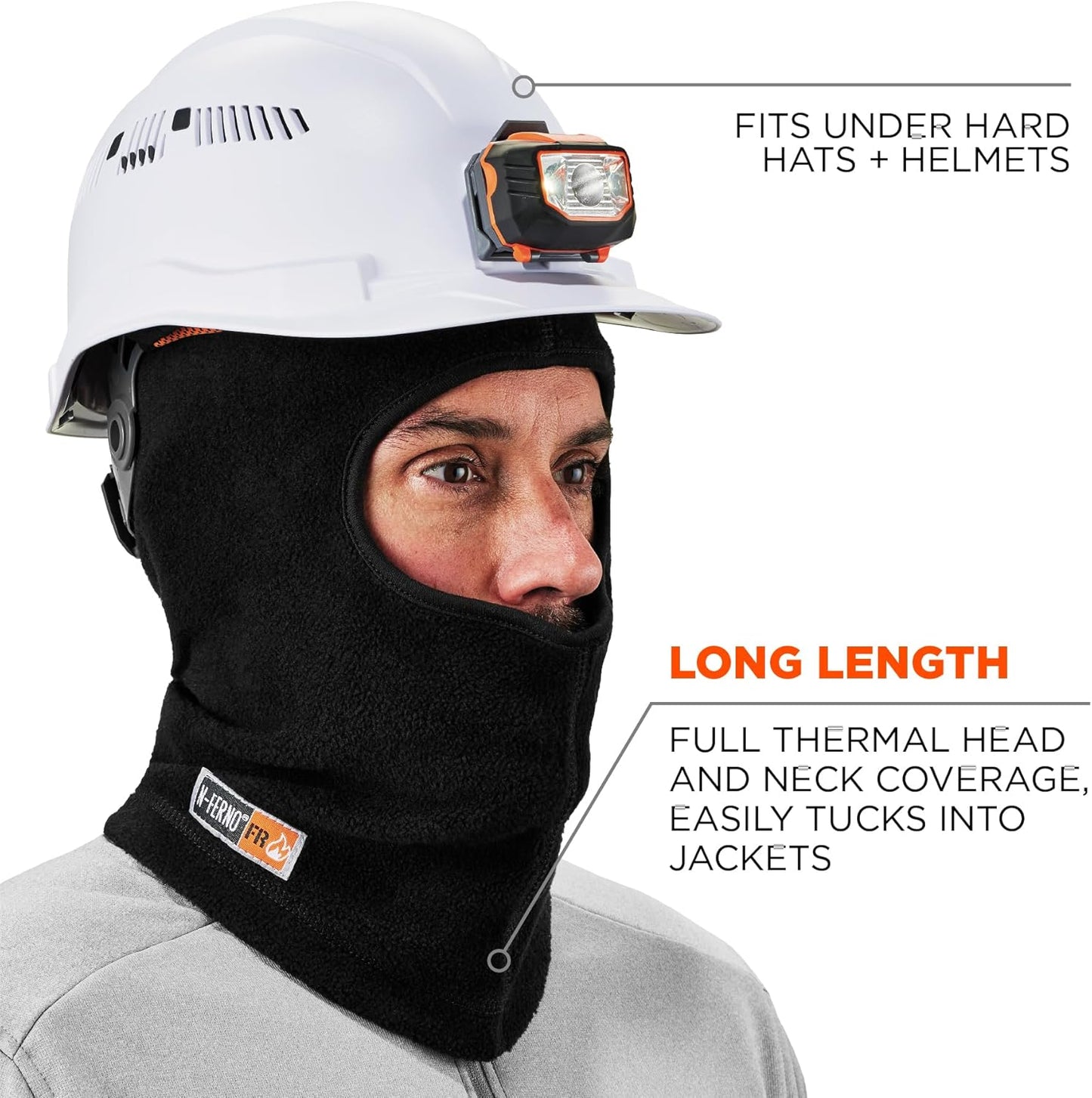 FR Rated Balaclava, Winter Face Mask, Thermal Fire Resistant Modacrylic Fleece, Ergodyne N-Ferno 6828,Black