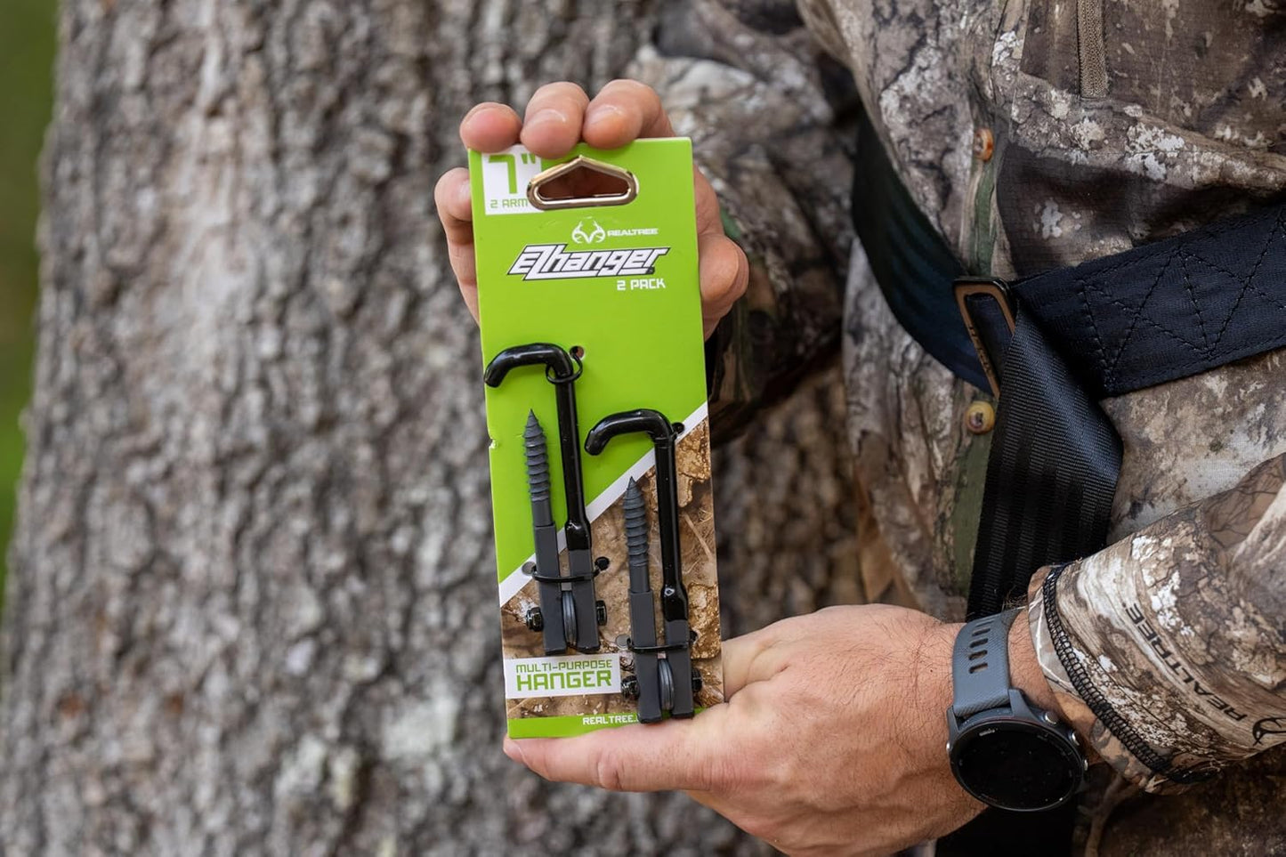 Realtree EZ Hanger Combo Pack – 7" 2-Arm Bow Hanger with Arrow Holders – Tree Screw Mount for Treestand Hunting – Quiet, Durable & Adjustable Hook Arm