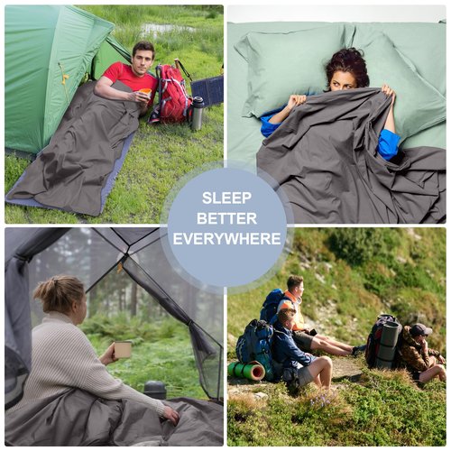 BREENHILL Sleeping Bag Liner, Camping Sheets & Travel Sheet, Hostels & Traveling Adult Sleep Sack for Backpacking, Hotels Lightweight Single & Double Camping Sleeping Bag Liners Grey