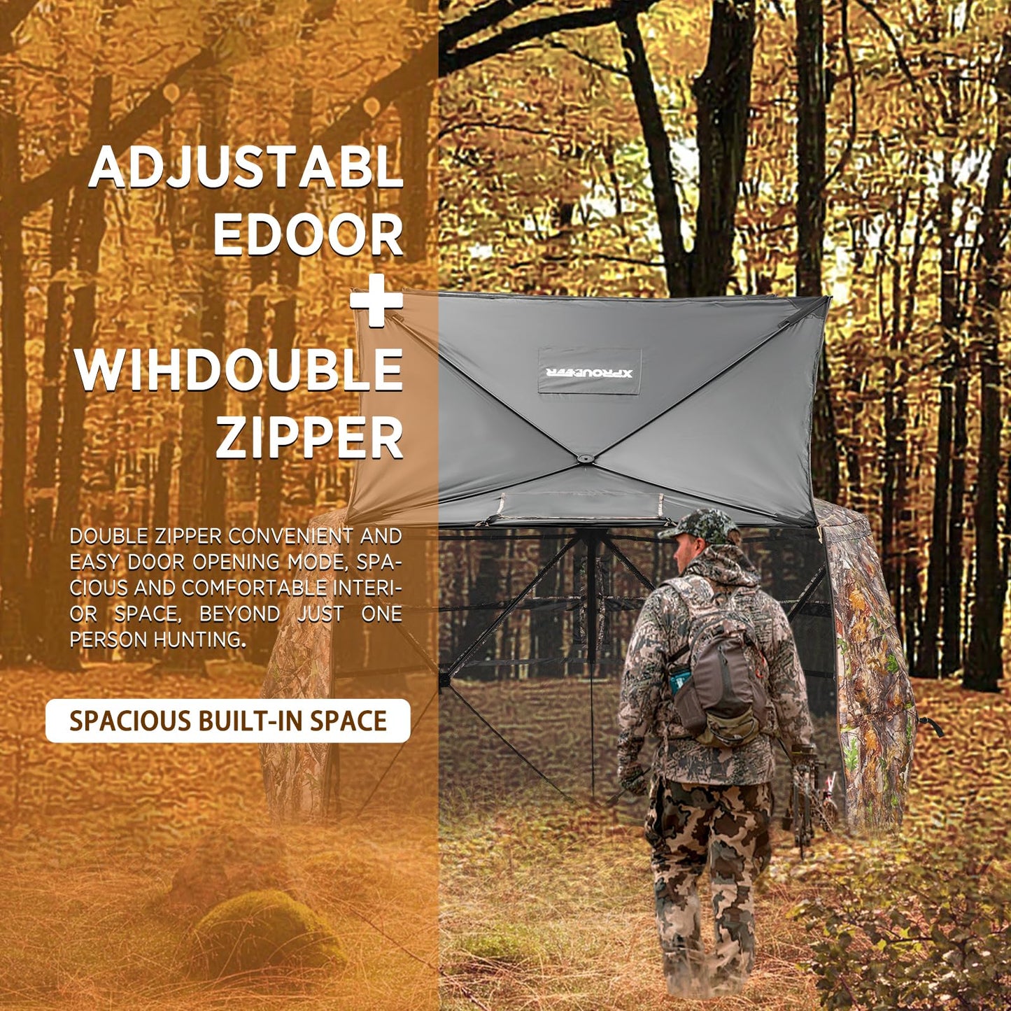 XProudeer Extra Large Hunting Blind 5-Sided Hunting Ground Blind for 3-4 Person 288 Degree See Through Deer Blinds Portable Camouflage Pop Up Blinds