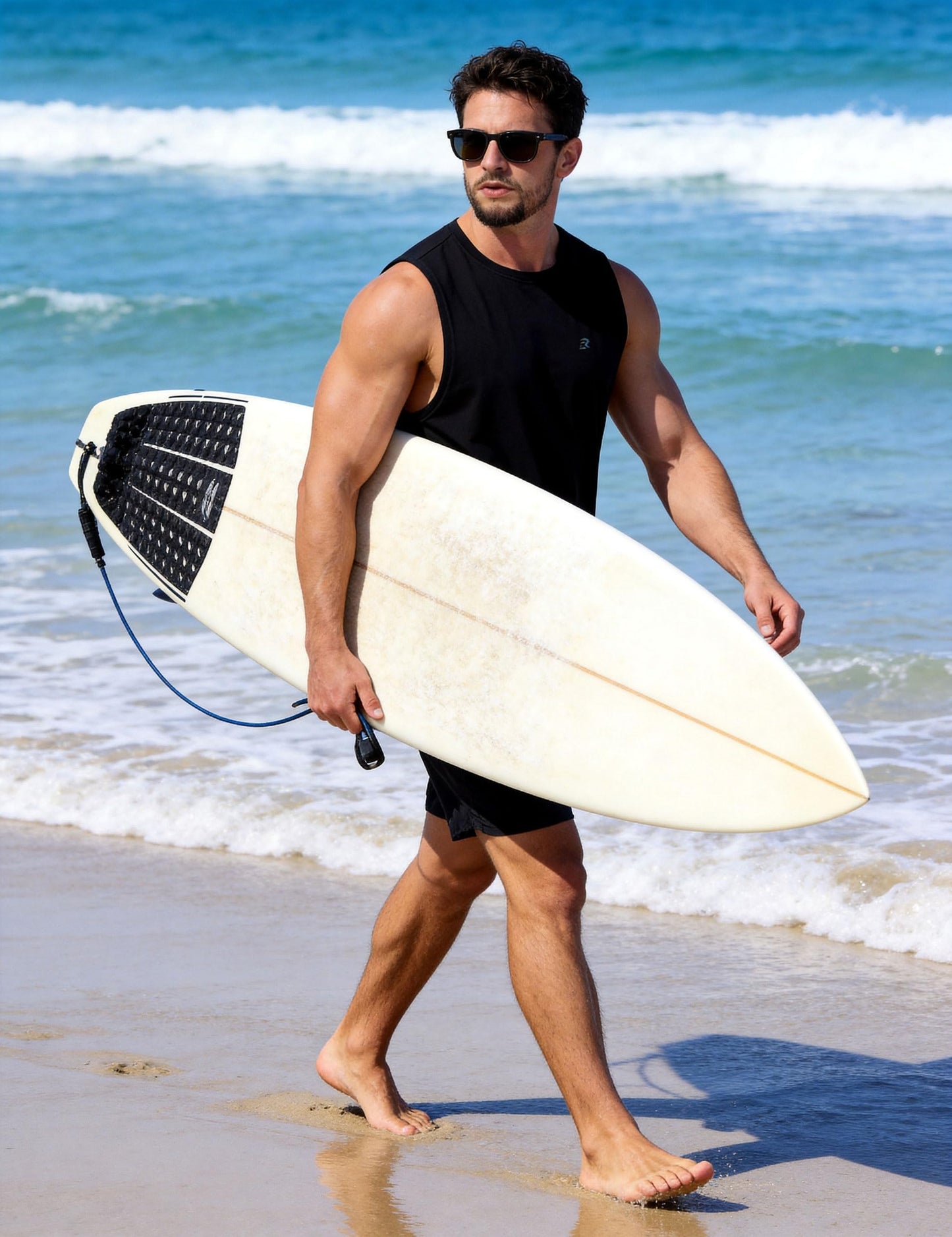 Men's Tank Tops Quick Dry Workout Muscle Gym Sleeveless Shirts UPF 50+ Sun Protection Running Beach Summer Swim Shirts Solid Black