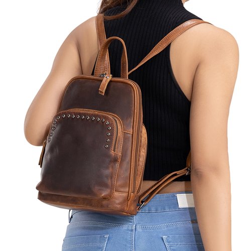 Lady Conceal Concealed Carry Abby Tactical Leather Backpack with Holster and Locking Zippers (Cognac)