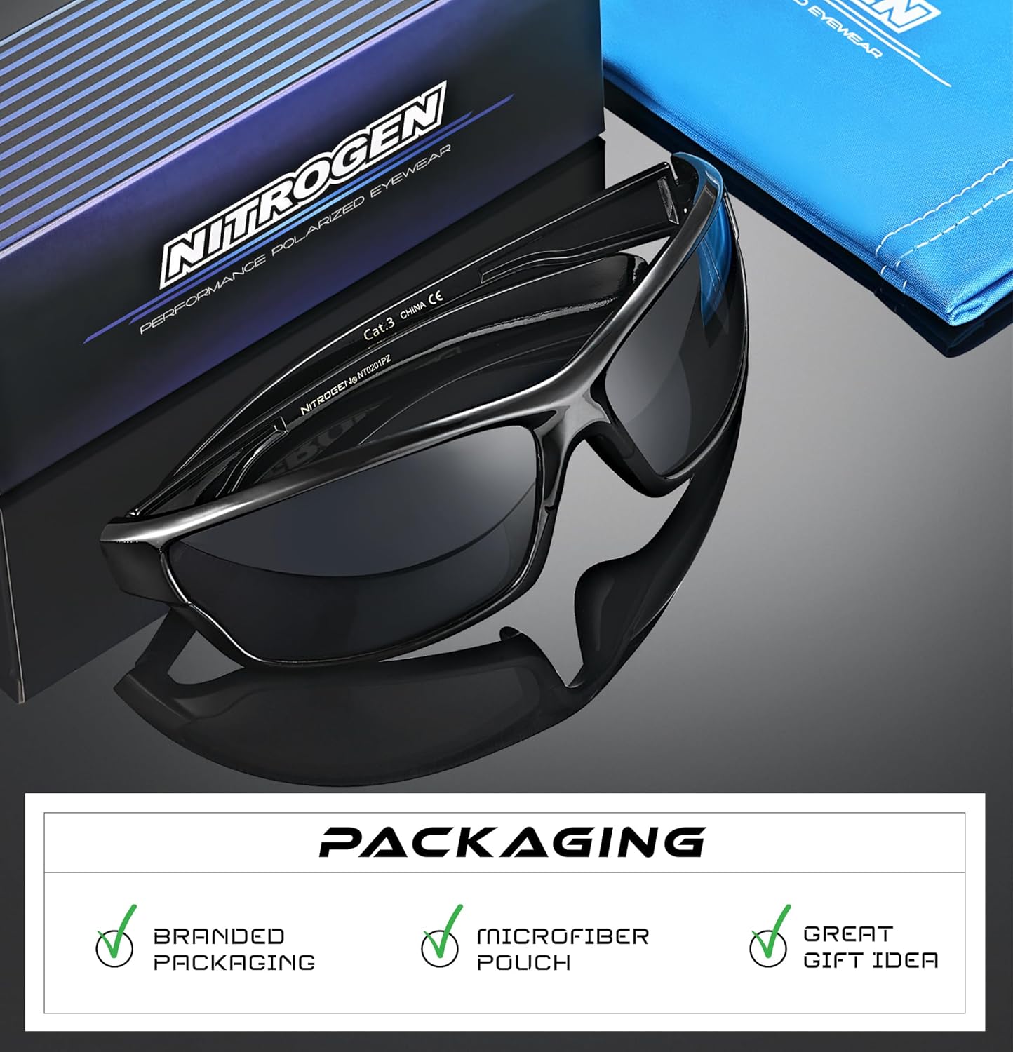 Nitrogen Polarized Wrap Around Sport Sunglasses for Men Women UV400 Driving Fishing Running Sun Glasses