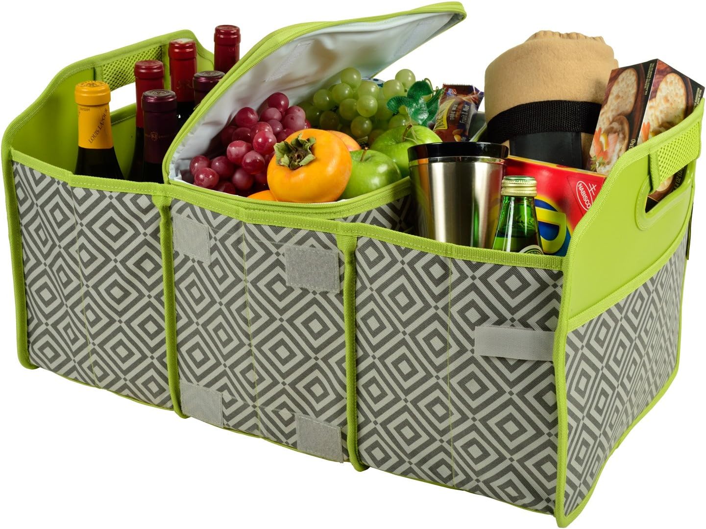 Picnic at Ascot Original Folding Trunk Organizer With Cooler, Red Chevron