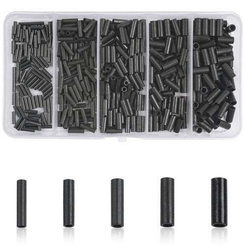 SILANON Fishing Crimp Sleeves Kit,420pcs Single Barrel Crimp Sleeves Brass Copper Crimping Loop Sleeve with Black Oxidized Fishing Line Tubes Connectors Fishing Wire Leader Rigging Tackle